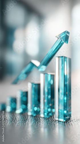 Glowing Arrow Climbing Glass Towers on Dark Grid Surface