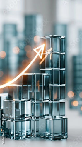 Vertical Glass Cube Staircase Symbolizing Steady Business Growth