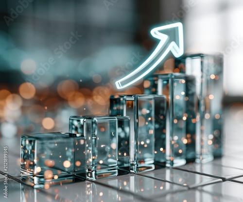 Business Growth Concept with Transparent Cubes and Rising Arrow