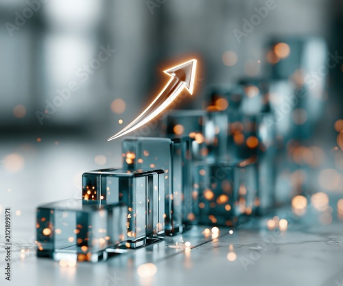 Business Growth Concept with Transparent Cubes and Rising Arrow