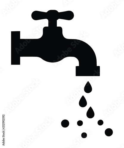 Black water tap icon with dripping water drops