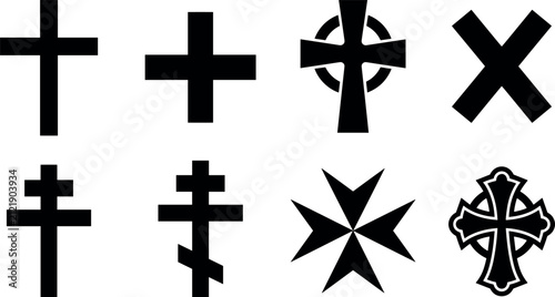 Konstfotografi Religious Cross Silhouette Collection with Celtic Orthodox Maltese and Saint And