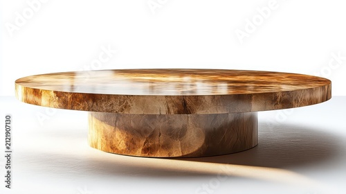 Round wooden coffee table on white.  Home decor