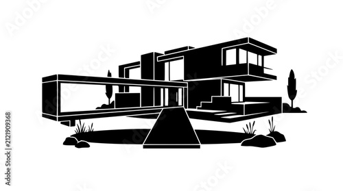 Modern Minimalist House Architecture Vector Illustration
