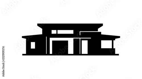 Modern Minimalist House Silhouette Icon with Flat Roof Architecture