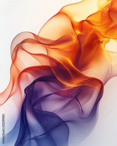 Abstract colorful smoke swirls, white background, design element