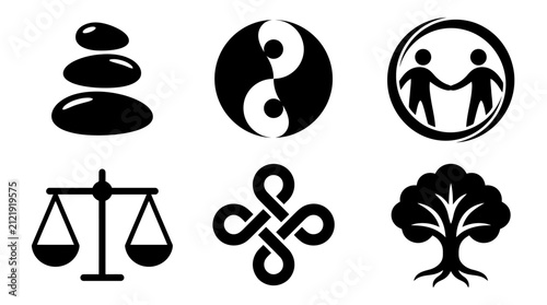 Balance and spiritual harmony icons set.