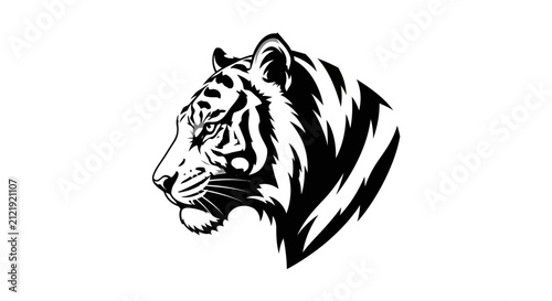 Tiger head profile illustration majestic wild animal black white graphic
