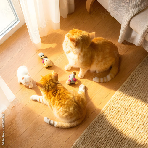 Three domestic cats playing...