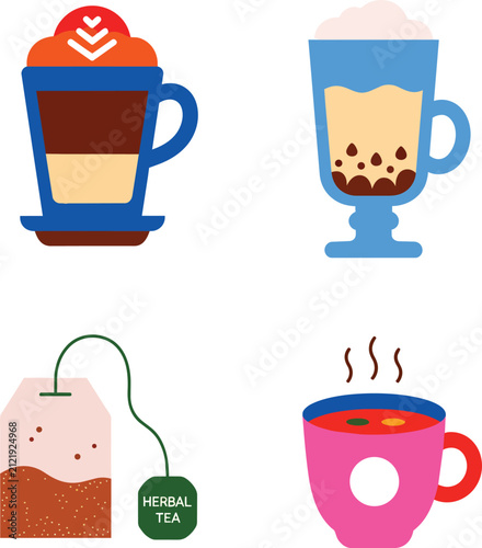 Flat Vector Collection of Coffee Tea and Herbal Beverage Cafe Icons