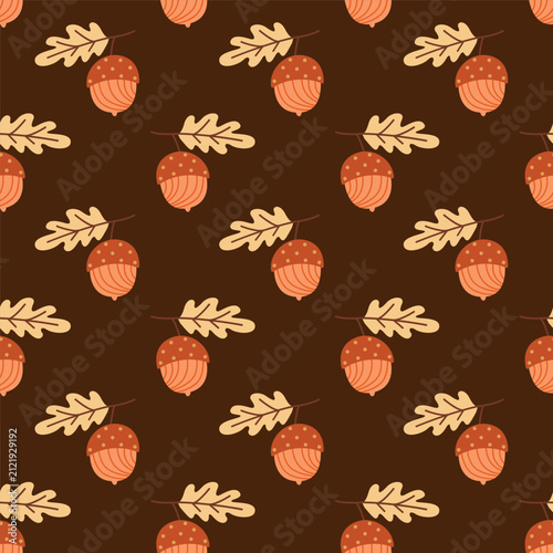 Autumn acorn pattern seamless oak branch floral background vector illustration for fabric packaging wallpaper design