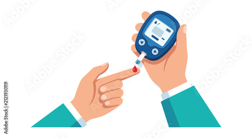 Konstfotografi Blood glucose monitoring with lancet and meter a flat vector illustration on a w