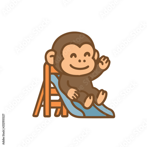Canvas Print Cute monkey playing on the slide Cartoon Illustration