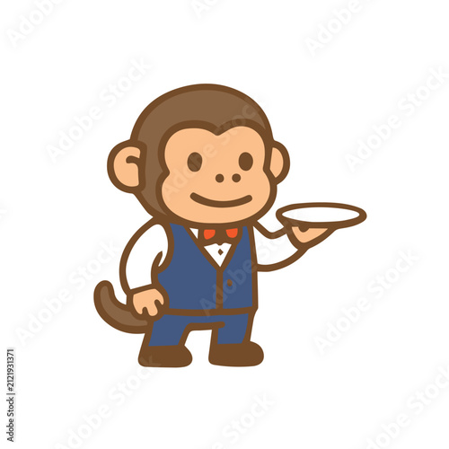 Photography A cute monkey as a waiter Cartoon Illustration