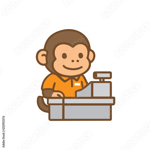 Photography A cute monkey acting as a cashier Cartoon Illustration