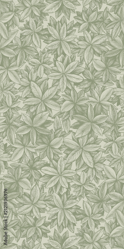 Fototapeta premium Sage Green Engraved Chestnut Leaf Seamless Pattern Vintage Botanical Design