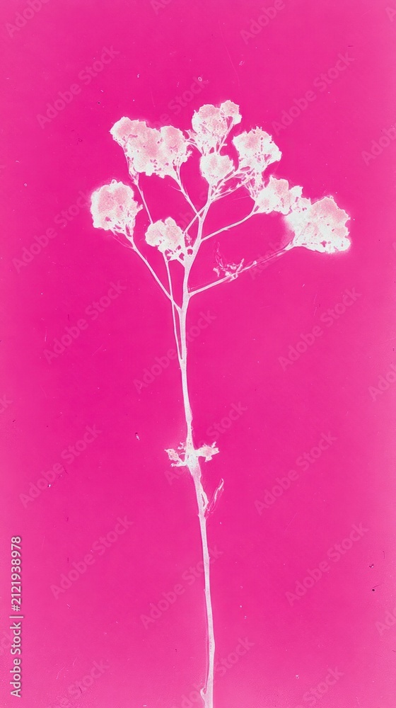 Obraz premium Minimalist floral silhouette on vibrant pink, perfect for mobile wallpaper.