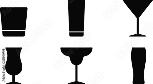 Foto A collection of black silhouette drink glasses isolated on a white background pr