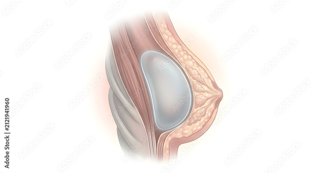 Fototapeta premium Cross section of breast with silicone implant placement