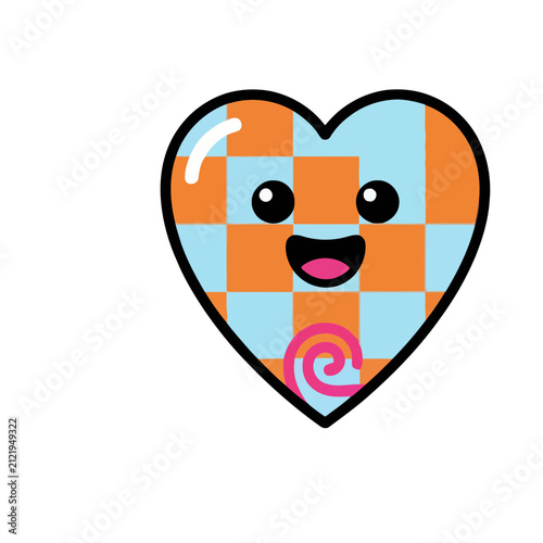 Cartoon Heart with Chequered Pattern and Swirl