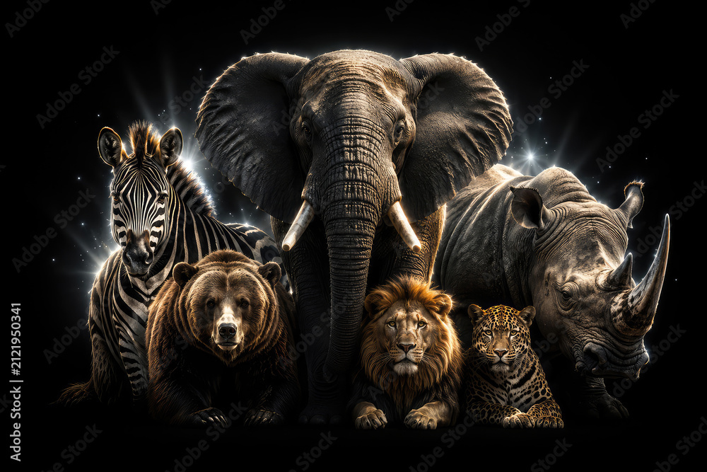 Obraz premium Majestic Wild Animals Group on Black Background