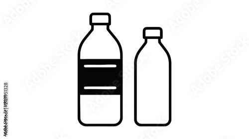 Vector illustration of two plastic bottles with caps, one with a label and one without on a transparent background