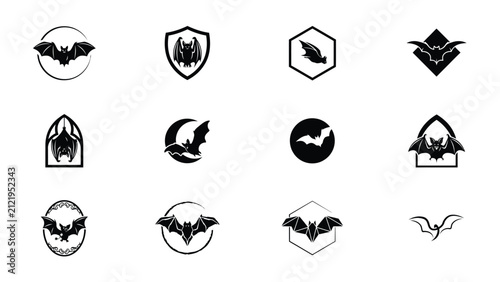 Elegant black and white flying creatures in various stylized symbolic shapes with evoking sense mystique artistic sophistication integrated geometric architectural