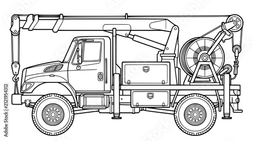 Utility Crane Truck and Derrick Digger Coloring Page for Kids