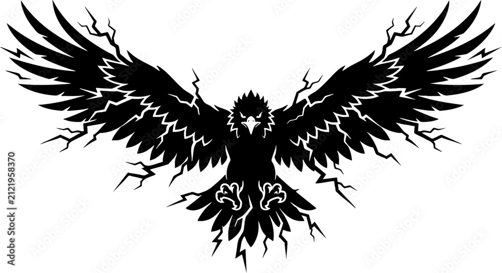 Naklejka premium Eagle silhouette mascot logo with lightning bolts