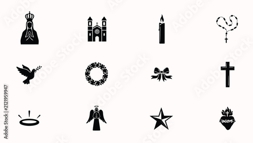 фотографія Black and white religious symbols collection with each rendered clean lines time