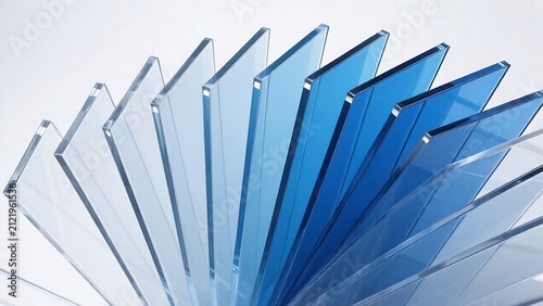 Radiating 3D Blue Glass Panels Abstract Geometric Background