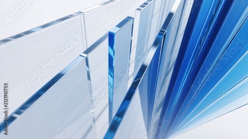 Radiating 3D Blue Glass Panels Abstract Geometric Background