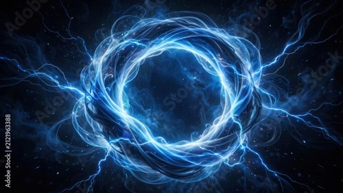 Abstract Blue Energy Ring with Lightning Strikes.