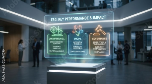 Modern Business Environment with Digital Display on ESG Performance and Impact