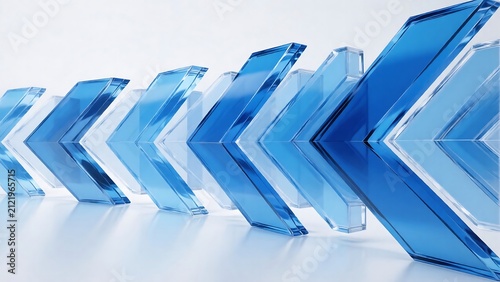 Overlapping 3D Transparent Blue Glass Chevron Arrows Pattern