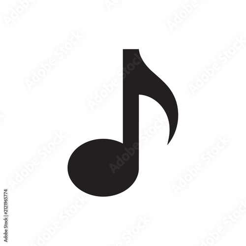 Music note symbol for creative design projects. Minimalist black eighth note icon on white background for audio and media use.