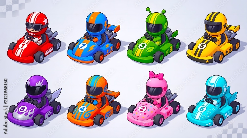 Fototapeta premium Cute 3d Cartoon Go Karts with Drivers Collection