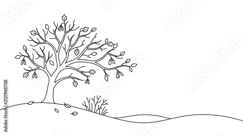 Obraz na płótnie Simple Hand Drawn Outline Illustration of a Lone Autumn Tree