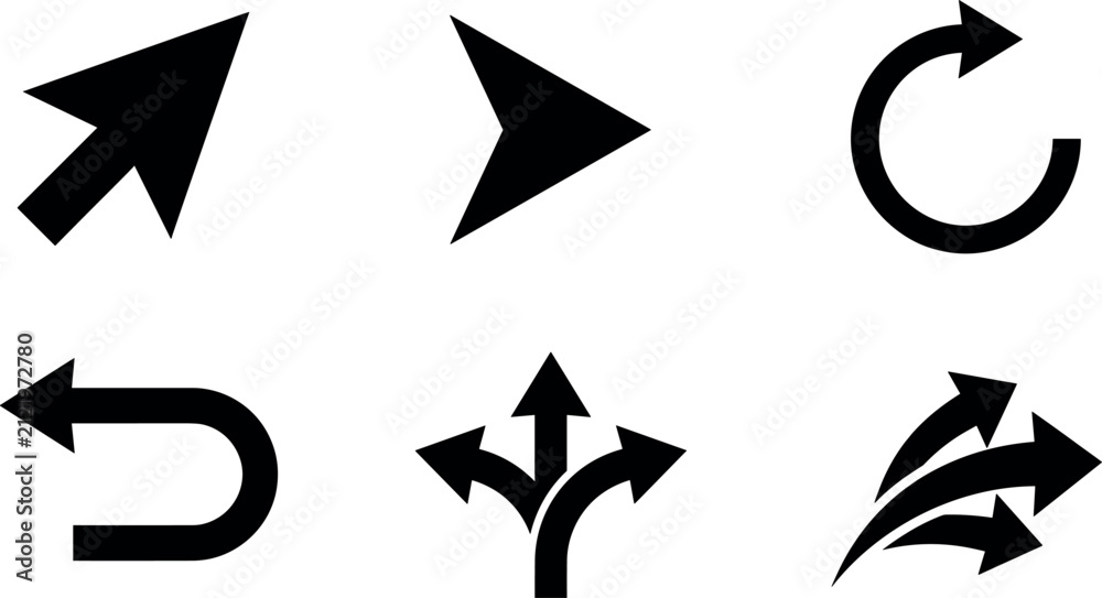 Фотография Minimalist interface arrow vector icon set featuring black mouse cursor pointer