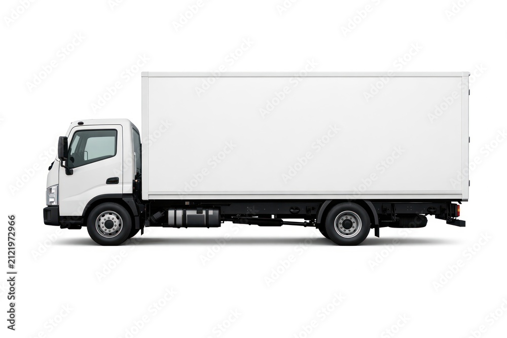 Obraz premium White delivery truck isolated on white background.