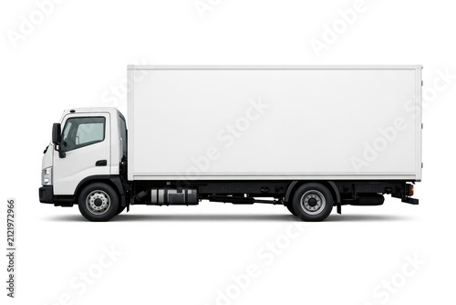 White delivery truck isolated on white background.