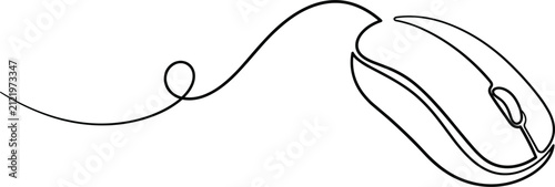 Fotografie Single path wired computer mouse illustration featuring organic sweeping curve c