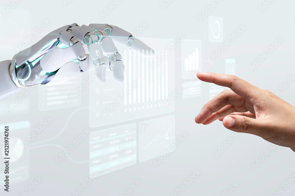 Fototapeta premium Human and robot connection futuristic technology
