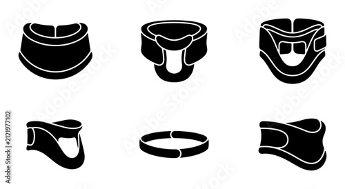 Bild auf Leinwand Medical Neck Brace Icons, Cervical Collar Set, Orthopedic Support Vector Graphic