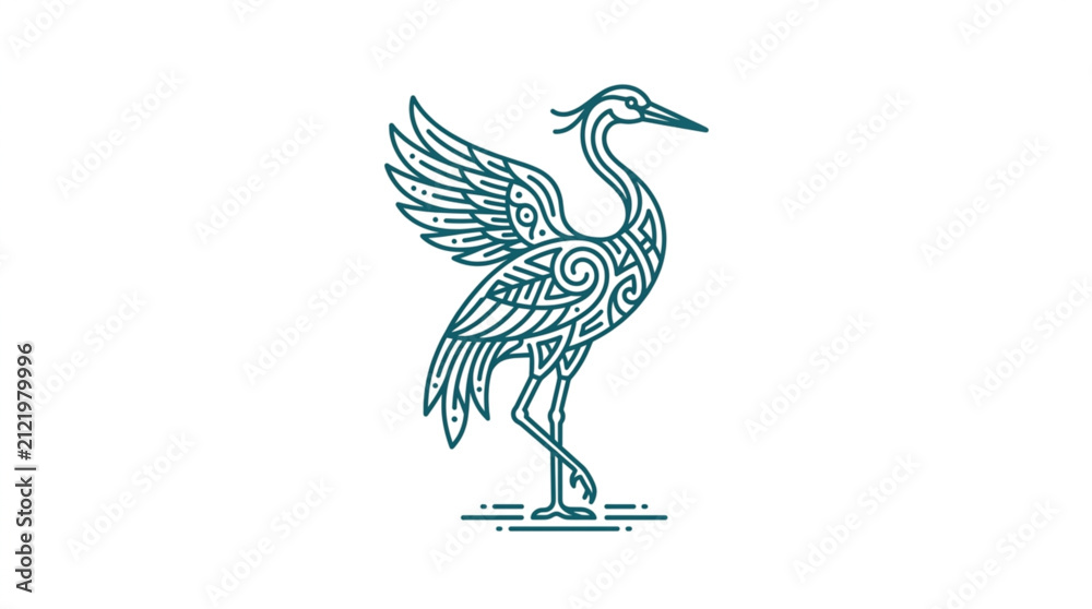 Obraz premium Elegant Heron Bird with Intricate Celtic Design Patterns.