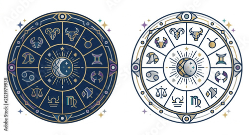 Bild auf Leinwand Dual Zodiac Wheel Astrology Symbols Design.