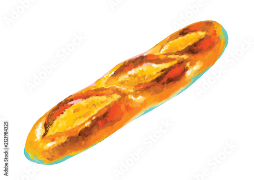 Quadro su tela Hand Drawn Baguette Illustration with Painterly Color Accents, Transparent PNG