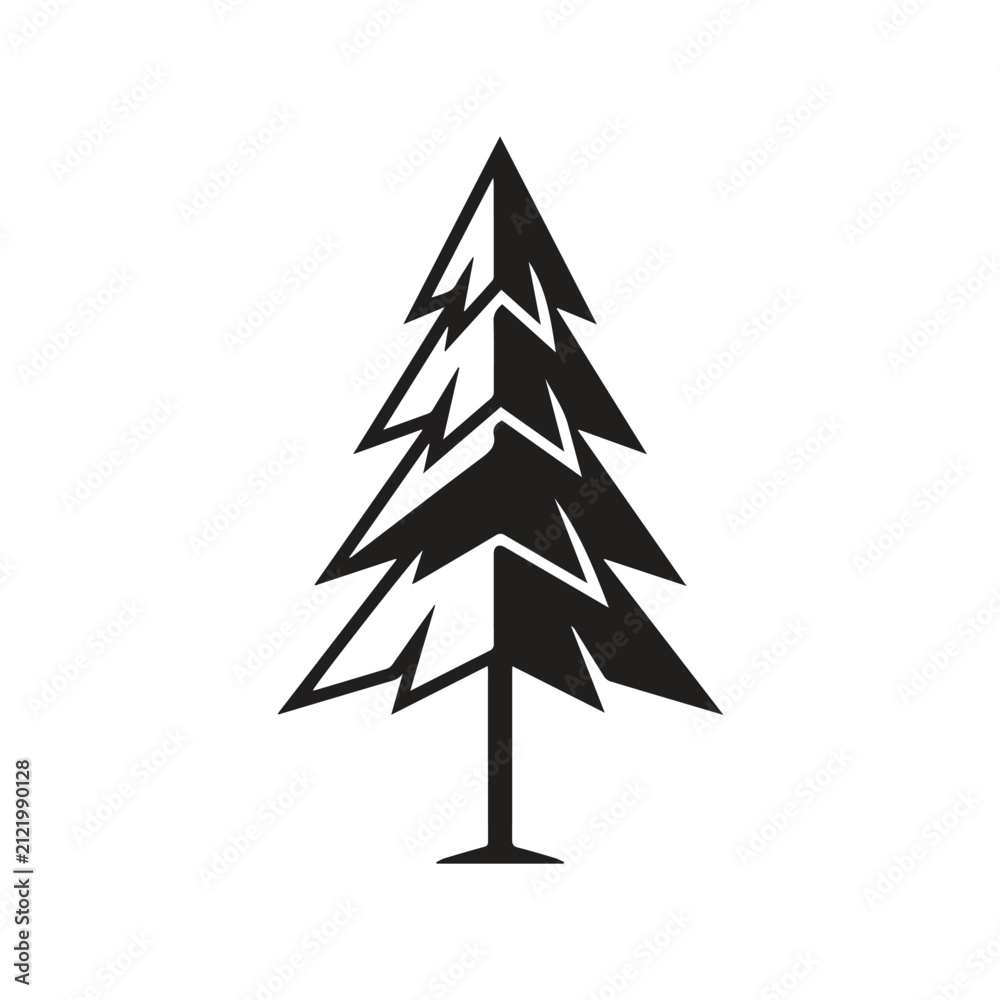 Obraz premium Minimalist black spruce pine tree graphic illustration with evergreen, woodland