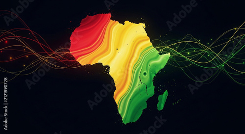 Africa map silhouette with vibrant colors. Abstract continent shape with digital waves.