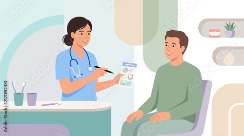 Dentist Consulting Patient, Dental Care Illustration